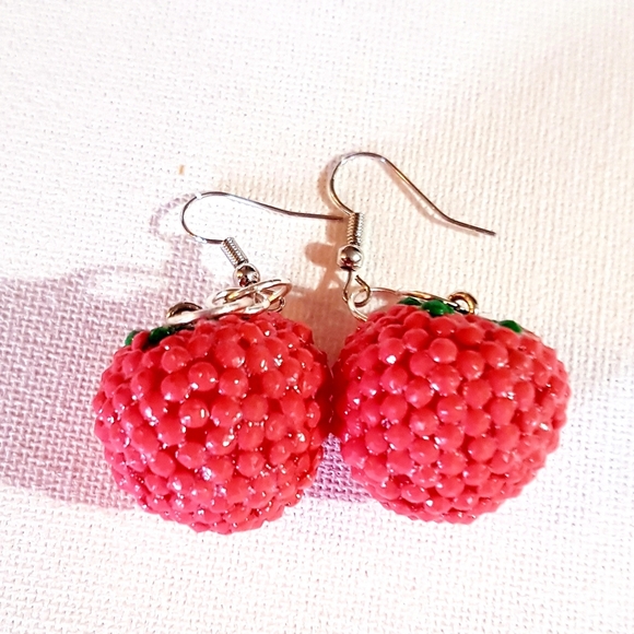 TomatEARS Earrings Beaded Tomato Handmade Jewelry Hand Crafted - Picture 7 of 11